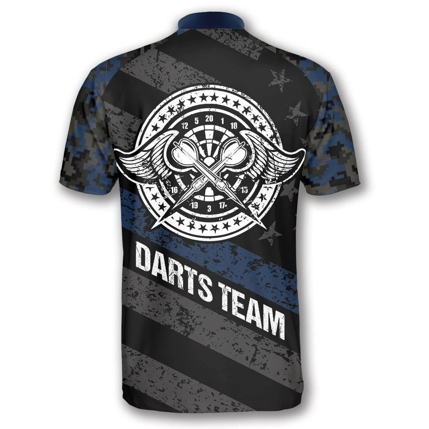 Passionate Blue Camo Custom Darts Jerseys for Men, Dart team Jerseyso