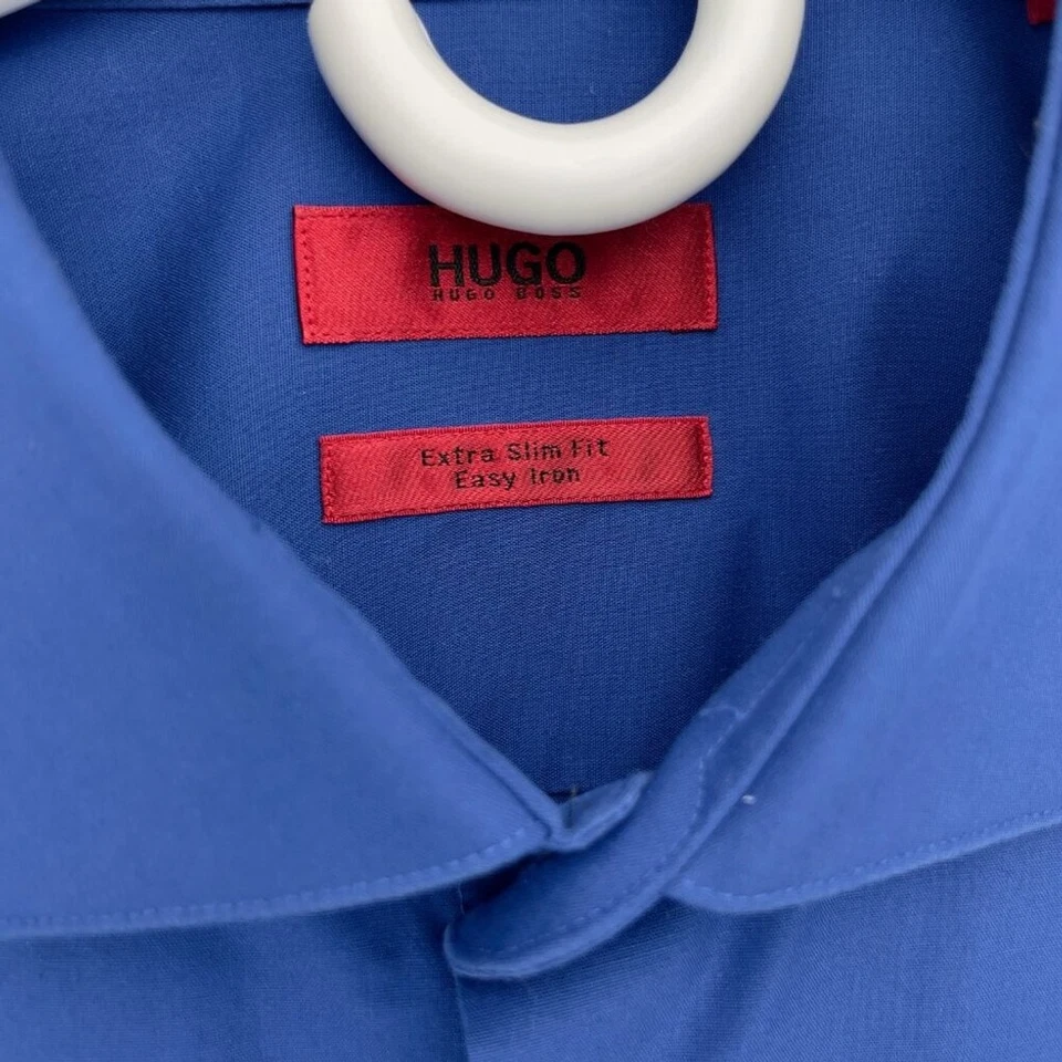 Hugo by Hugo Boss Easy-Iron Soft Cotton Extra-Slim Fit Blue Dress Shirt Size 40 - Image 2 of 4