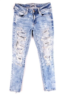 American Eagle Size 2 Super Stretch Jegging Ankle Distressed Stone Wash Jeans