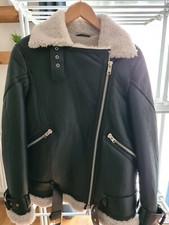 Allsaints Hawley Shearling Coat - Black S Aviator Jacket Biker Jacket -worn Once