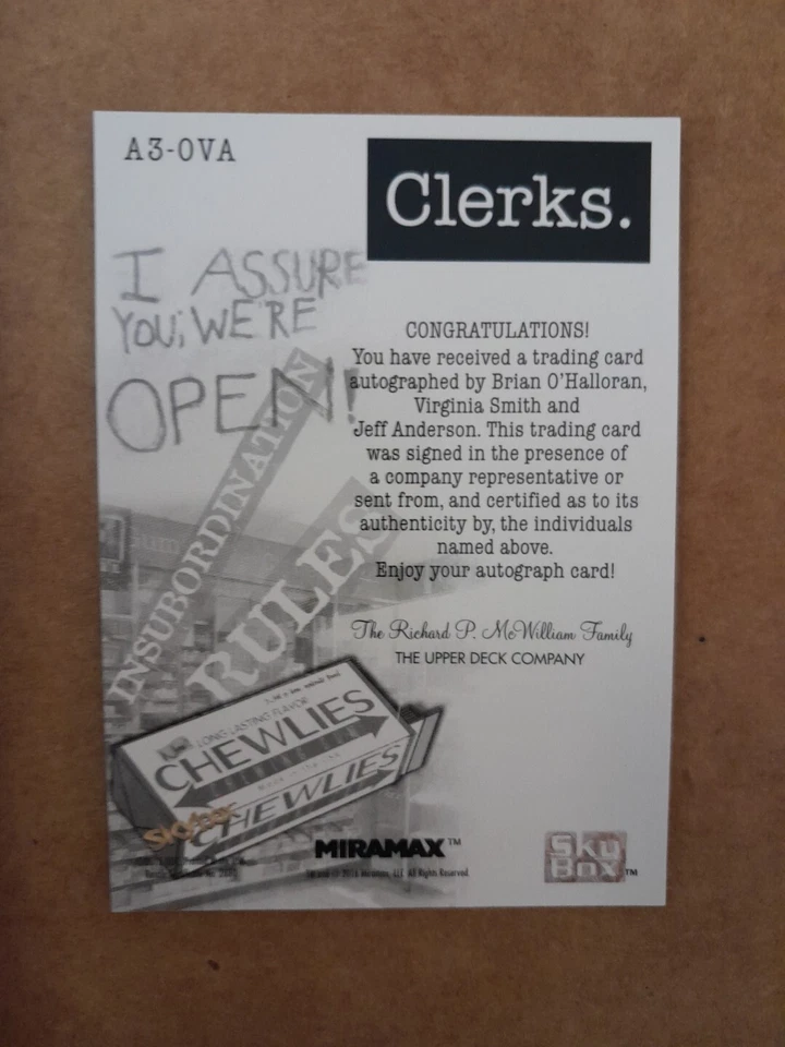 Brian O'Halloran Jeff Anderson Virginia Smith Triple Auto Clerks Skybox 2016 - Image 2 of 2