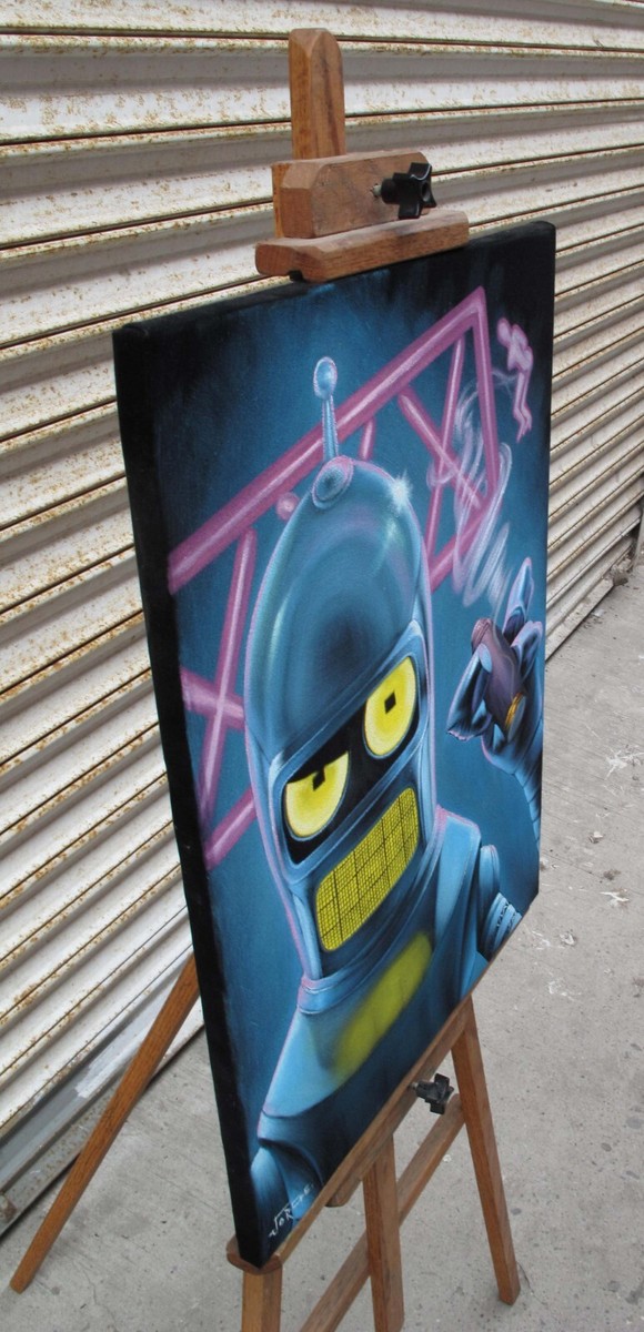 Bender from Futurama smoking a cigar: Oil Painting on Velvet J324-Bc01 |  eBay