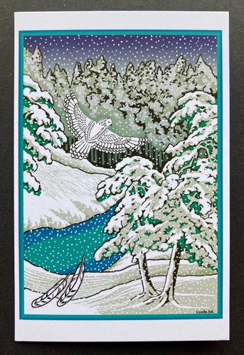 SET OF 4 Cressida Bell Christmas New Year Cards Snowy Owl Fox Cat Bird UK - Picture 3 of 10