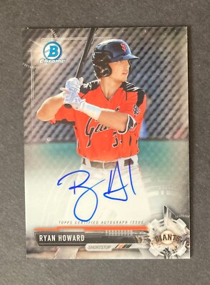 Ryan Howard Rookie 2017 BOWMAN CHROME RYAN HOWARD ROOKIE RC AUTOGRAPHED CARD #CPA-RH - # ...