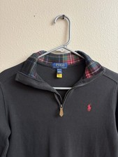 Polo Ralph Lauren Sweater Pullover 1/4 Zip Boys M 10-12 Black Red Pony Preppy