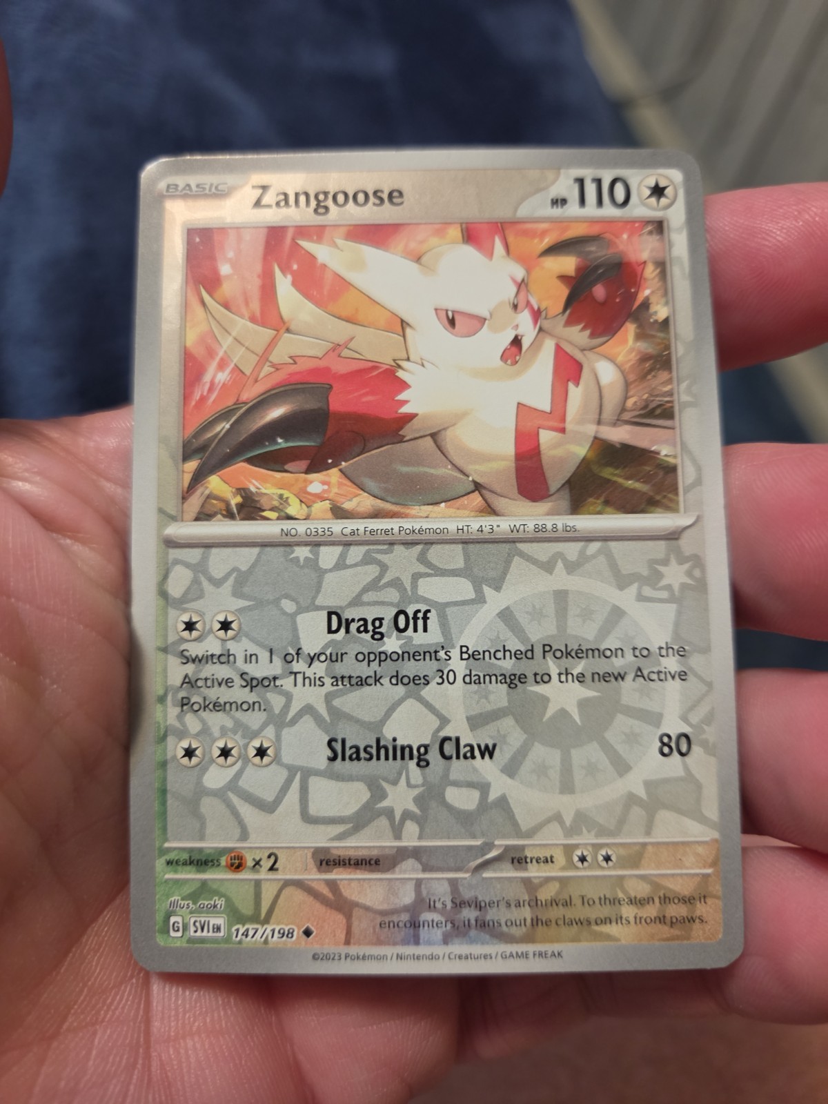 Pokemon Scarlet Violet Base SV1 Reverse Holo 147/198 Zangoose