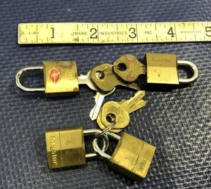 Master Franklin TSA Brass Padlocks & Keys pad lock vintage travel mini luggage