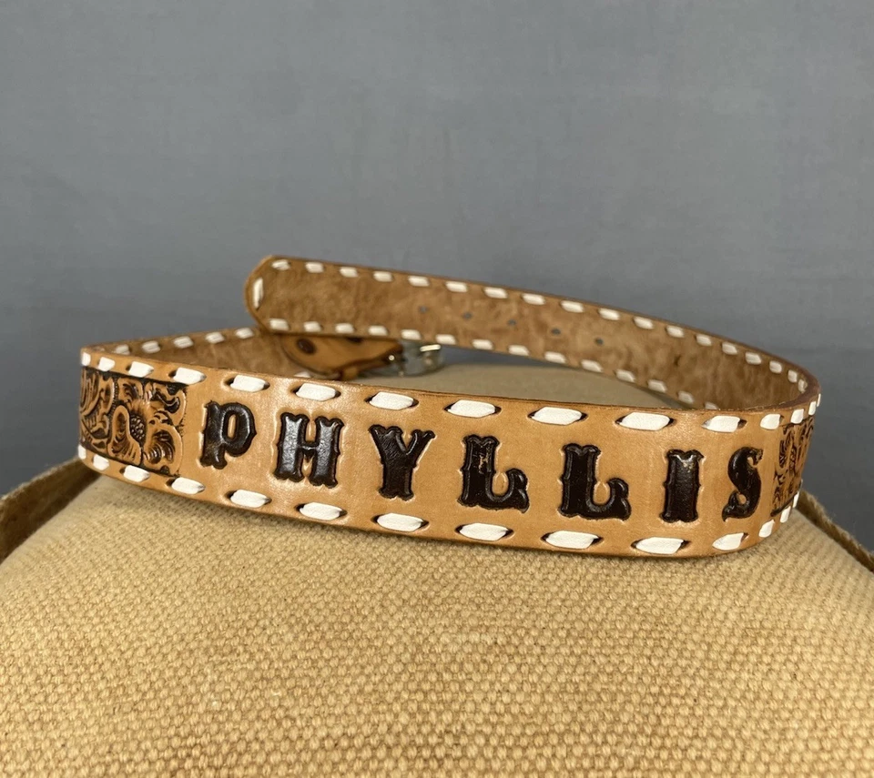 Crumrine El Arturo Gold and Silver Floral Belt And Buckle Engraved PHYLLIS sz 32 - Image 3 of 4