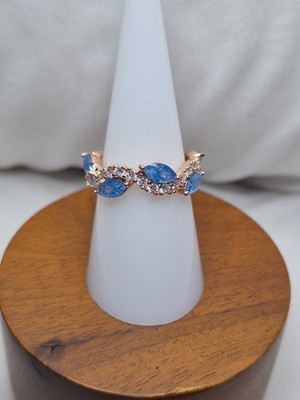 Bomb Party Ring Size 8 ''Moonbeam Magic'' Aqua Blue Ice Crystal On Rose Gold Pl