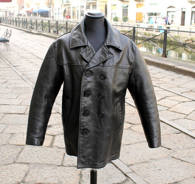 Herren schwarz ledermantel trench coat peacot Schott 740n vintage Größe 44 us