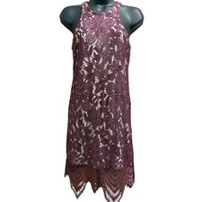 Express Lace Cocktail Dress Women XS Burgundy Overlay Halter Mini Romantic Lined