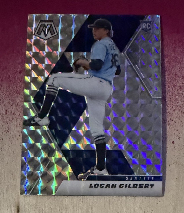 2021 Panini Mosaic Logan Gilbert Silver Mosaic Prizm RC #287 Seattle Mariners