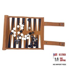 Roll-up Portable Suede Backgammon Game Set, Foldable Travel Backgammon Brown