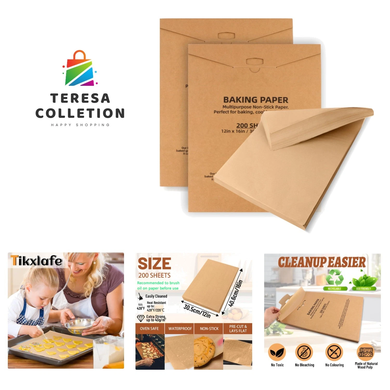 200 Pcs 12 x 16 Inch Parchment Paper Sheets, Precut Non-Stick & Unbleached Ba...