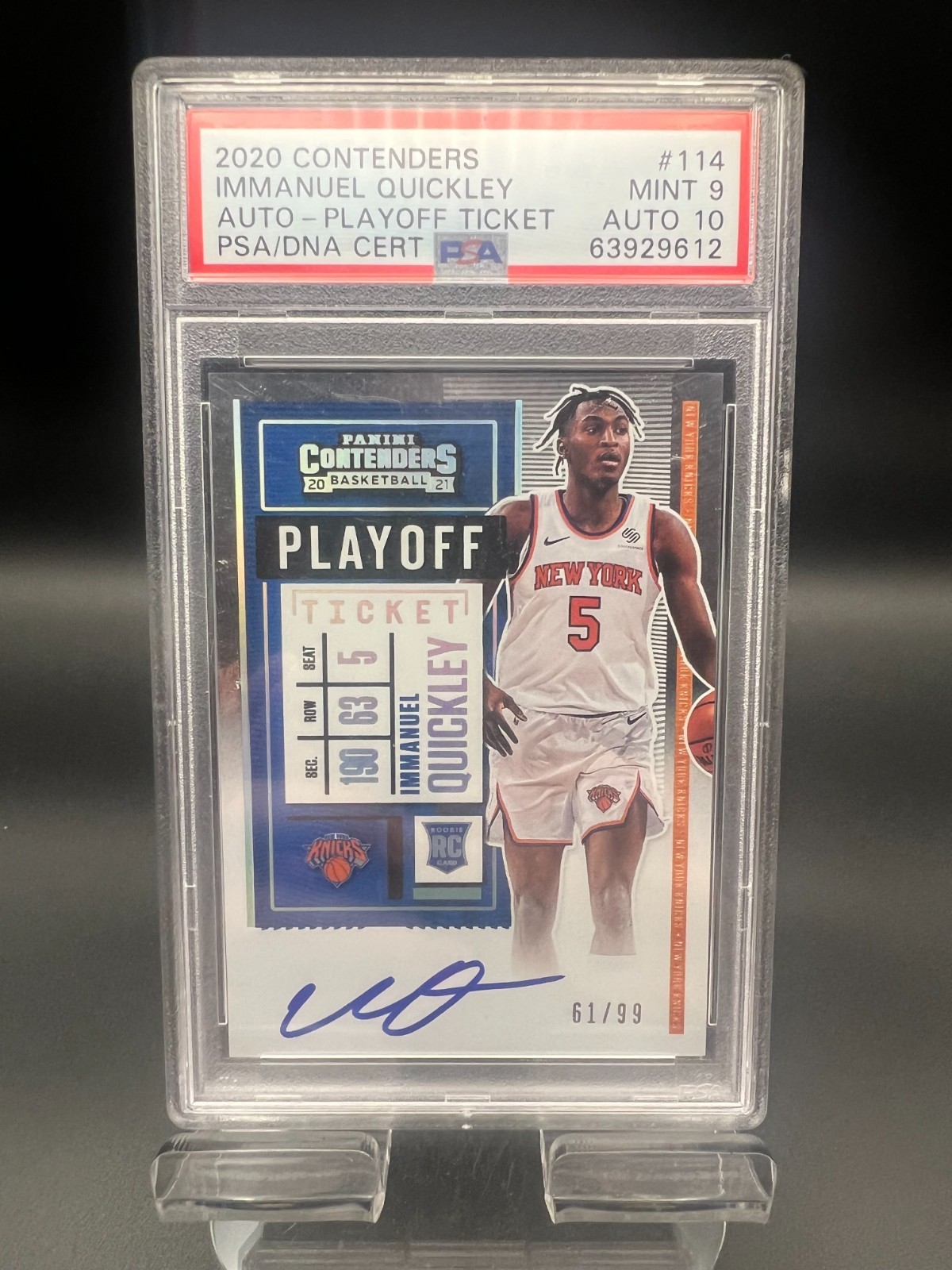 2020 Contenders #114 Immanuel Quickley Auto 61/99 Playoff Ticket RC Rookie PSA 9