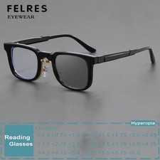 Photochromic Square Double Bridge Reading Glasses Men Retro Simple Sunglasses