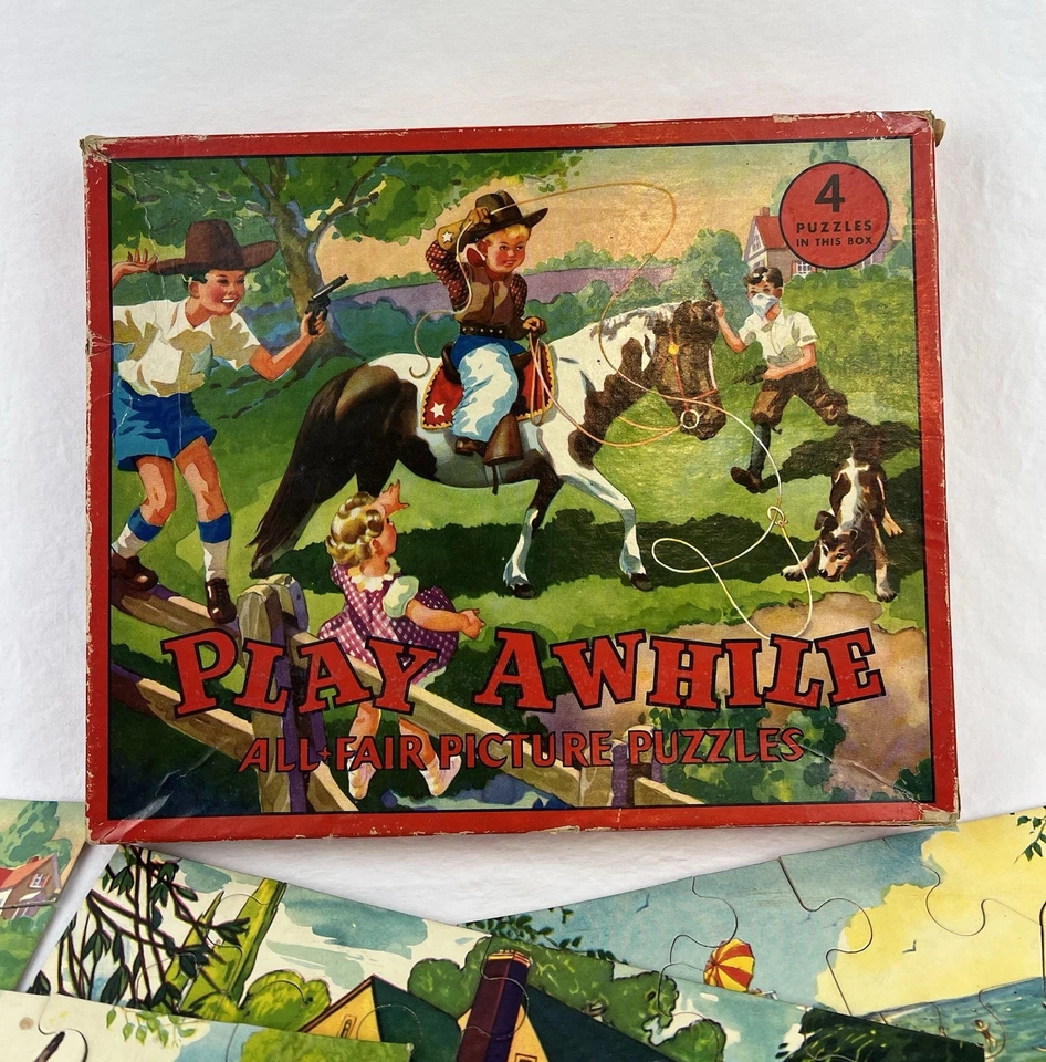VINTAGE 1930’s PLAY AWHILE ALL FAIR PUZZLES E. E. FAIRCHILD CORP. Set 4 Complete - Image 3 of 4