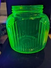 Vintage Anchor Hocking Hoosier Green Uranium Depression Glass Cookie Jar