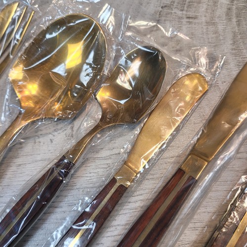 Jean Claude Rosewood & Bronze Complete Flatware Serving Set 91 Pieces NEW Copper - Picture 11 of 15