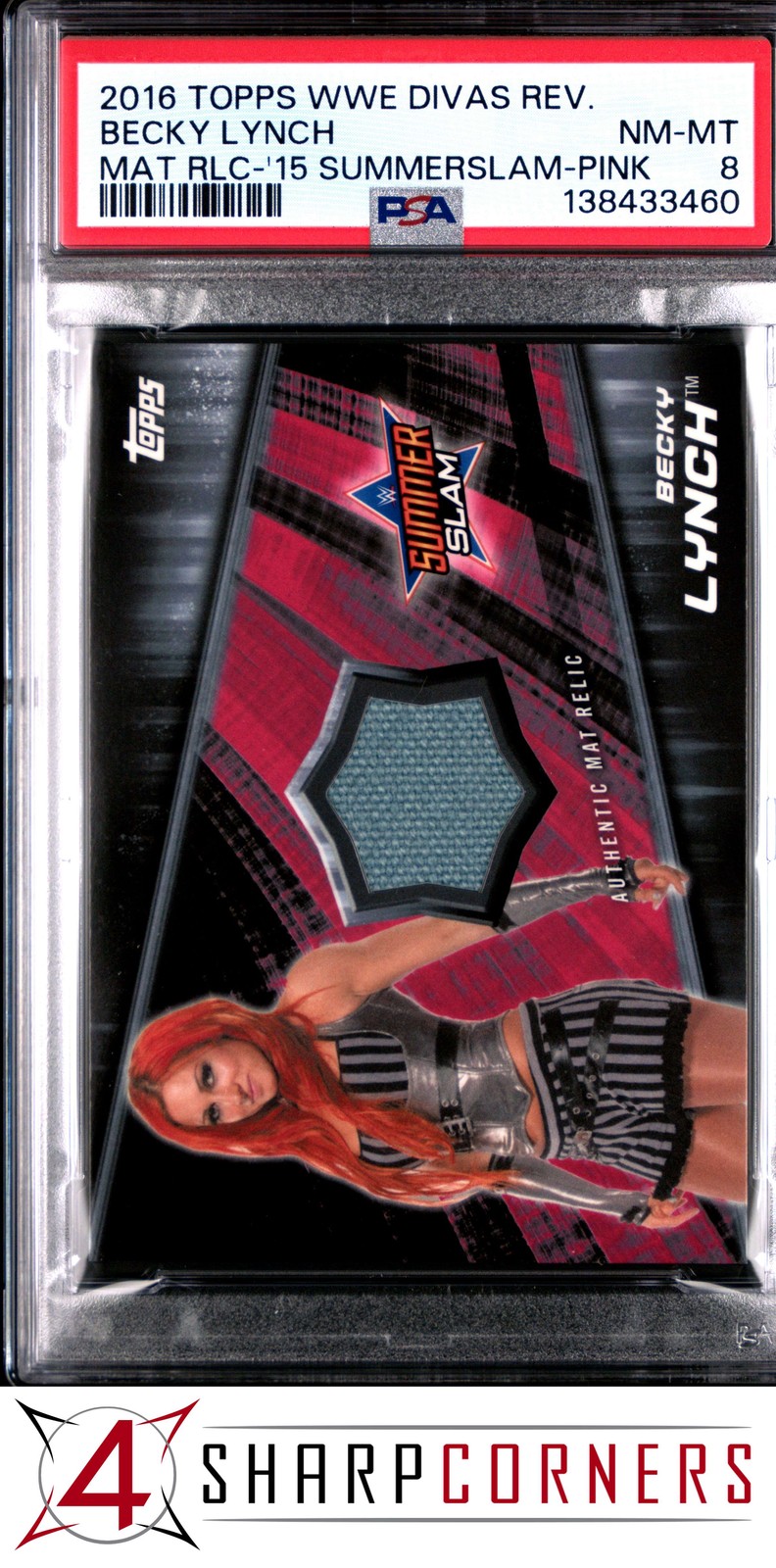2016 TOPPS WWE DIVA REVOLUTION RELIC 15 SUMMERSLAM PINK BECKY LYNCH RC /25 PSA 8