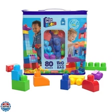 MEGA BLOKS First Builders Toddler Blocks Toys Set, Big Building Bag with 80 P...