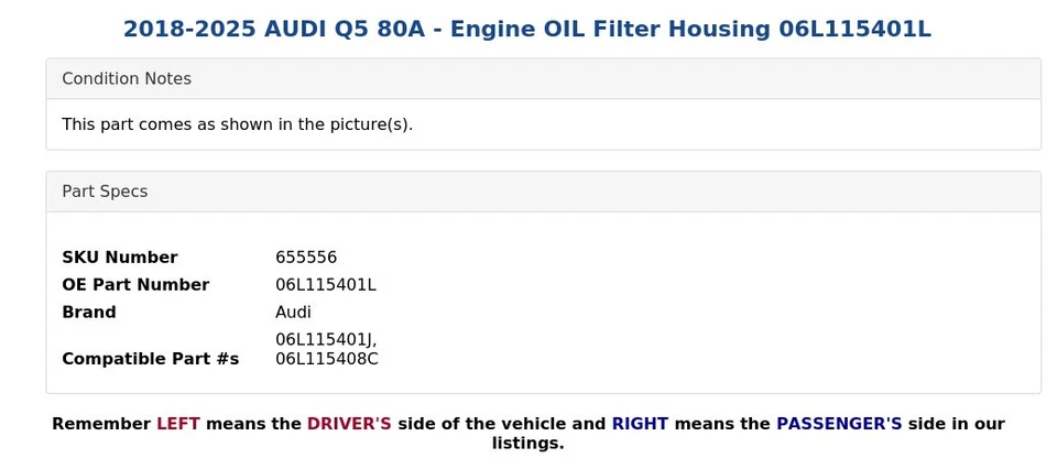 AUDI Q5 80A 2018-2025 - Carcasa filtro aceite motor 06L115401L Foto 4 de 4