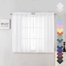 Sheer White Curtains 45 Inch Length 2 Panels, Airy Voile Short Curtains for