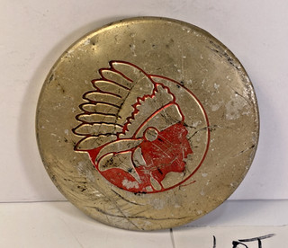 Vintage Indian Chief Head Emblem Aluminum Motorcycle Lawnmower Hubcap?