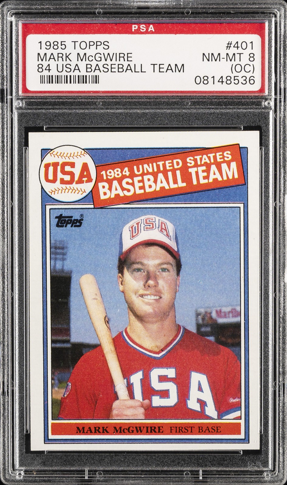 1985 TOPPS 1984 USA BASEBALL TEAM #401 MARK MCGWIRE PSA 8 OC