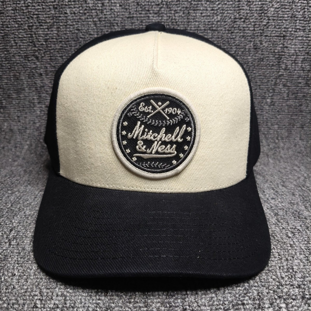 Mitchell & Ness Black Cream Snapback Cap Flat Brim One Size
