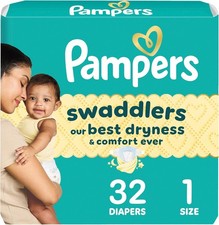 Pampers Swaddlers Diapers, Size 1 8-14 lbs , 32 Count, 1, White