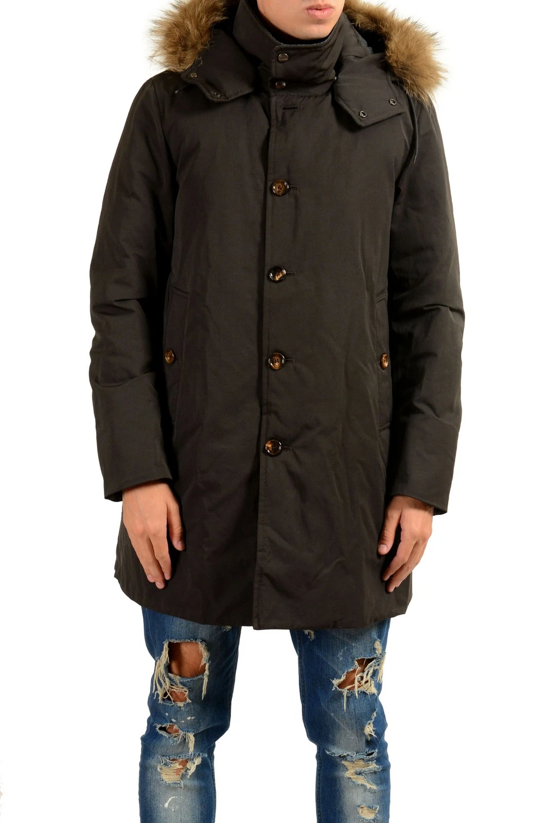 Moncler — Moncler "FABRICE" Men's Brown Fur Down Hooded Jacket Coat Moncler Sz 3 US M