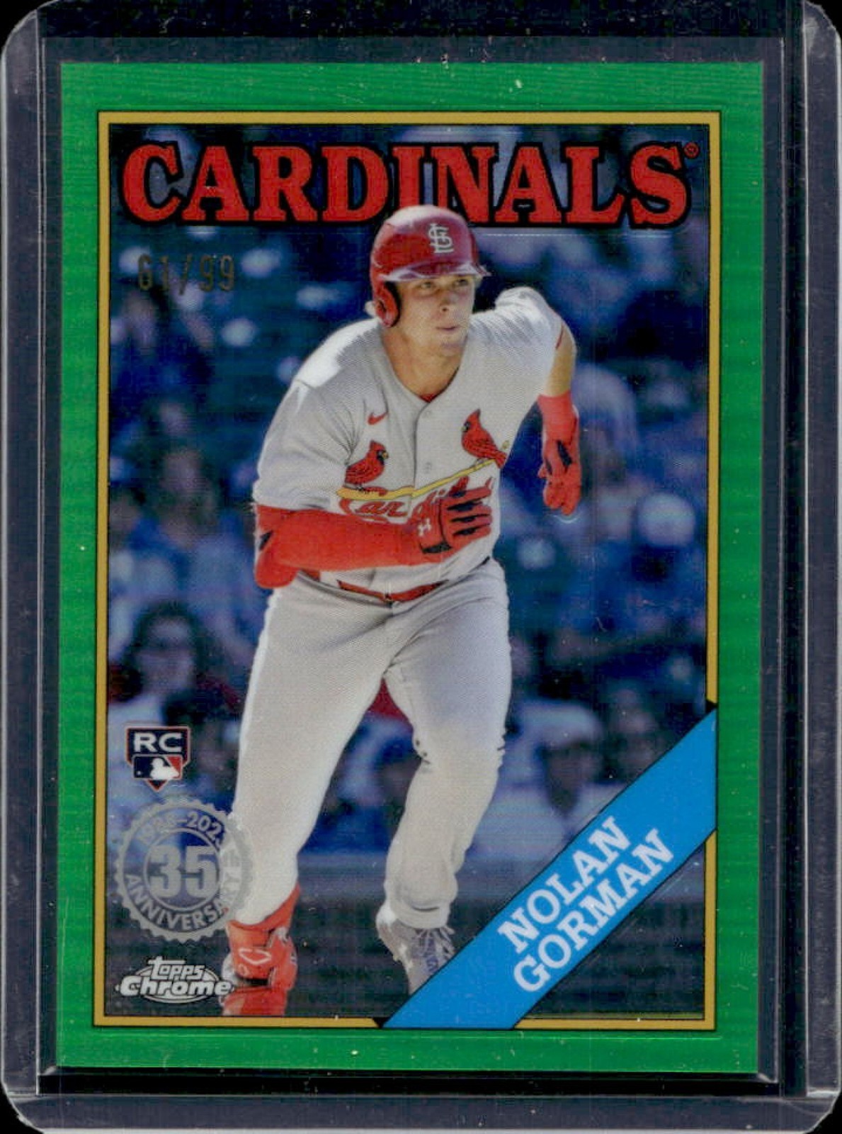 2023 Topps Chrome Nolan Gorman 1988 RC Green Refractor #/99 Cardinals