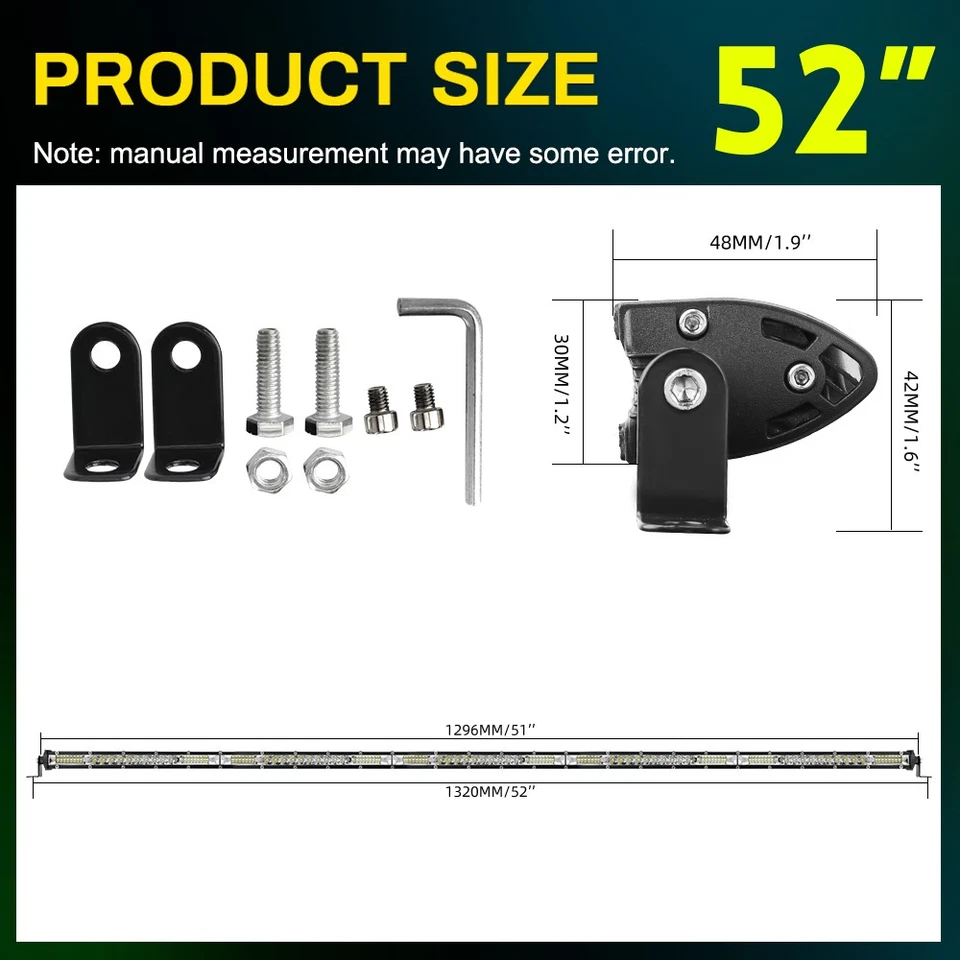 Barra de luz de trabalho LED dual Rows 52" polegadas combo ponto de inundação condução offroad SUV + 4" - Imagem 3 de 4