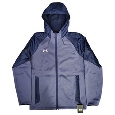 UNDER ARMOUR STORM Jacket Mens Medium Blue Full Zip Pockets Hooded Loose Fit