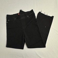 SPANX Jeans Womens Large L Tall LT Black Bootcut Pull On Stretch Stretch Raw Hem