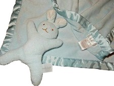 3D WOW BABY SOFT Blue Plush Bunny Rattle  Minky Velour baby Crib Blanket Set