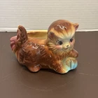 Vintage Mid Century Shawnee Pottery Cat Planter – 1950s Brown Kitten Yarn