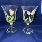 Princess House Cottage Tulip Footed Water Goblets 16oz Hand Painted Set Of 2 — photo 1