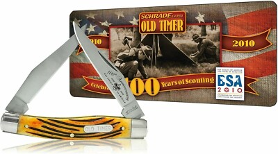 NOS OLD TIMER SCHRADE BOY SCOUT 100TH ANNIVERSARY TIN CASE 77BRBSAT EAGLE KNIFE