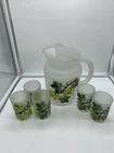 Vintage Anchor Hocking Satin Glass Pitcher With (5) Matching Glasses