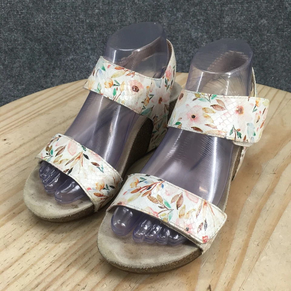 Sandalias Abeo Mujer 6 Estrechas Una Correa al Tobillo Multicolor Cuero Cuña Floral Foto 3 de 4