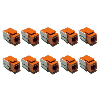Lot of (10) CAT.5e Cat5e Orange Keystone Data Jack 568B / 568A Internet Ethernet