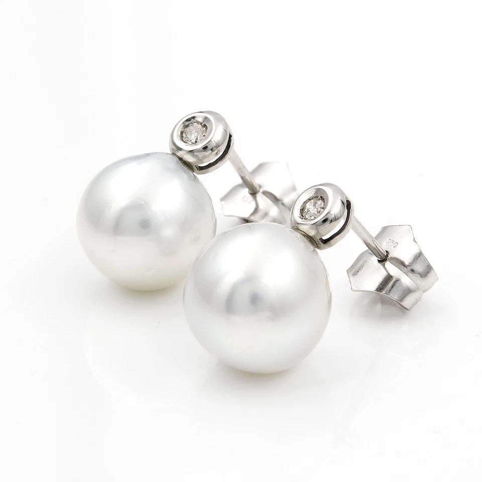 Pendientes Perla Australiana y Diamante Oro 18 kt Complemento Mujer Joyería Moda - Imagen 2 de 4