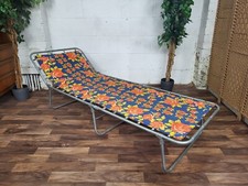 Vintage Mid-century Sun Lounger Bed Blue & Orange Floral 70's Retro Folding 