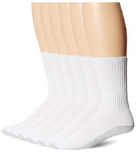 Fruit of the Loom Brand New Men's 6 Pack Crew White Socks Shoe Size: 6-12