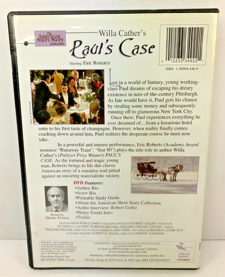 American Short Story Collection Paul's Case DVD Willa Cather