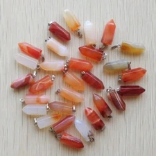 Wholesale 50pcs Natural Stone Red Agate Hexagonal Pillar Pendants Jewelry DIY