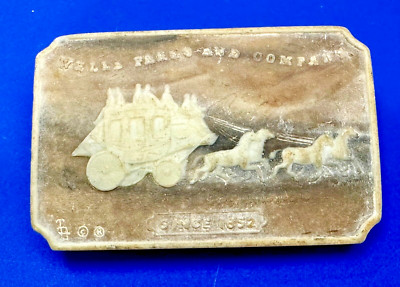Wells Fargo and Company Since 1852 Stagecoaches Hand Carved Stone Belt Buckle