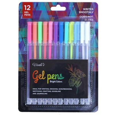 Vanli's Gel Pens for Kids and Adults, 12 Bold Colored Ballpoint Pens in 